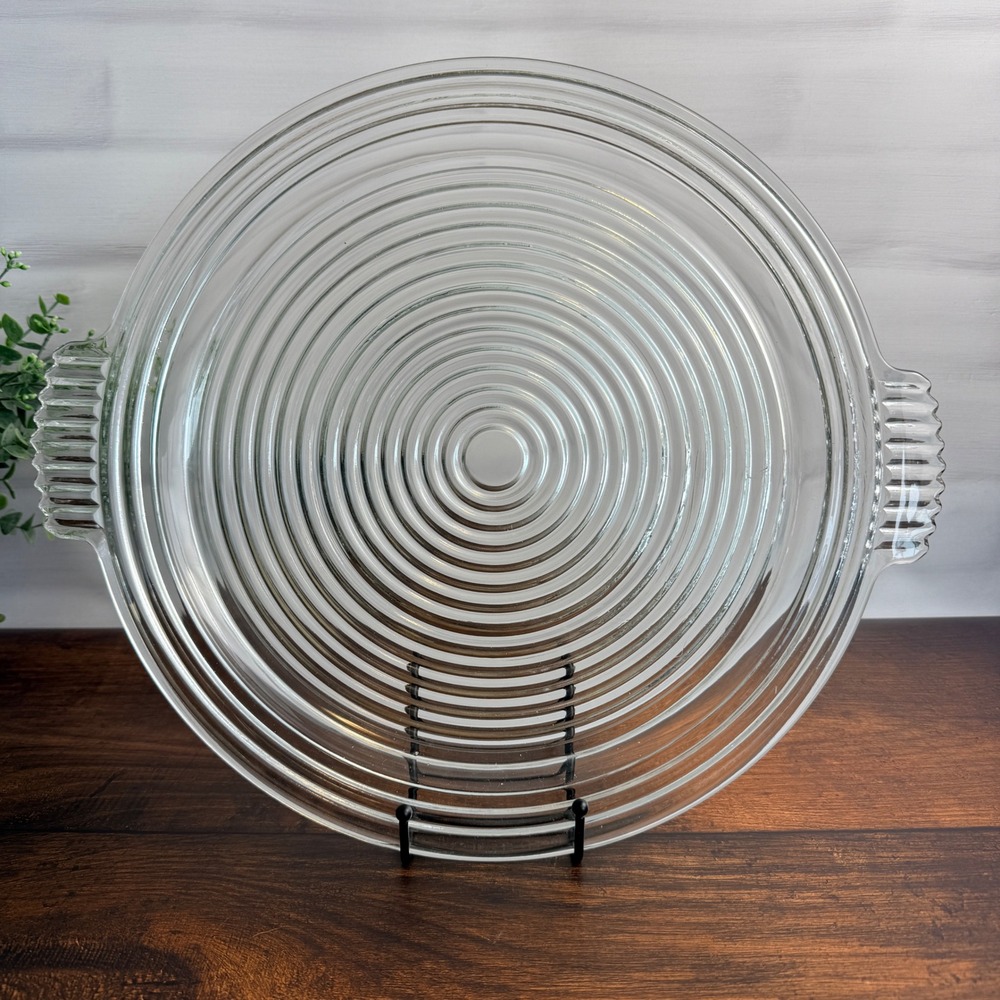 Anchor Hocking Manhattan Clear Glass Handled Serving Tray Art Deco Bullseye